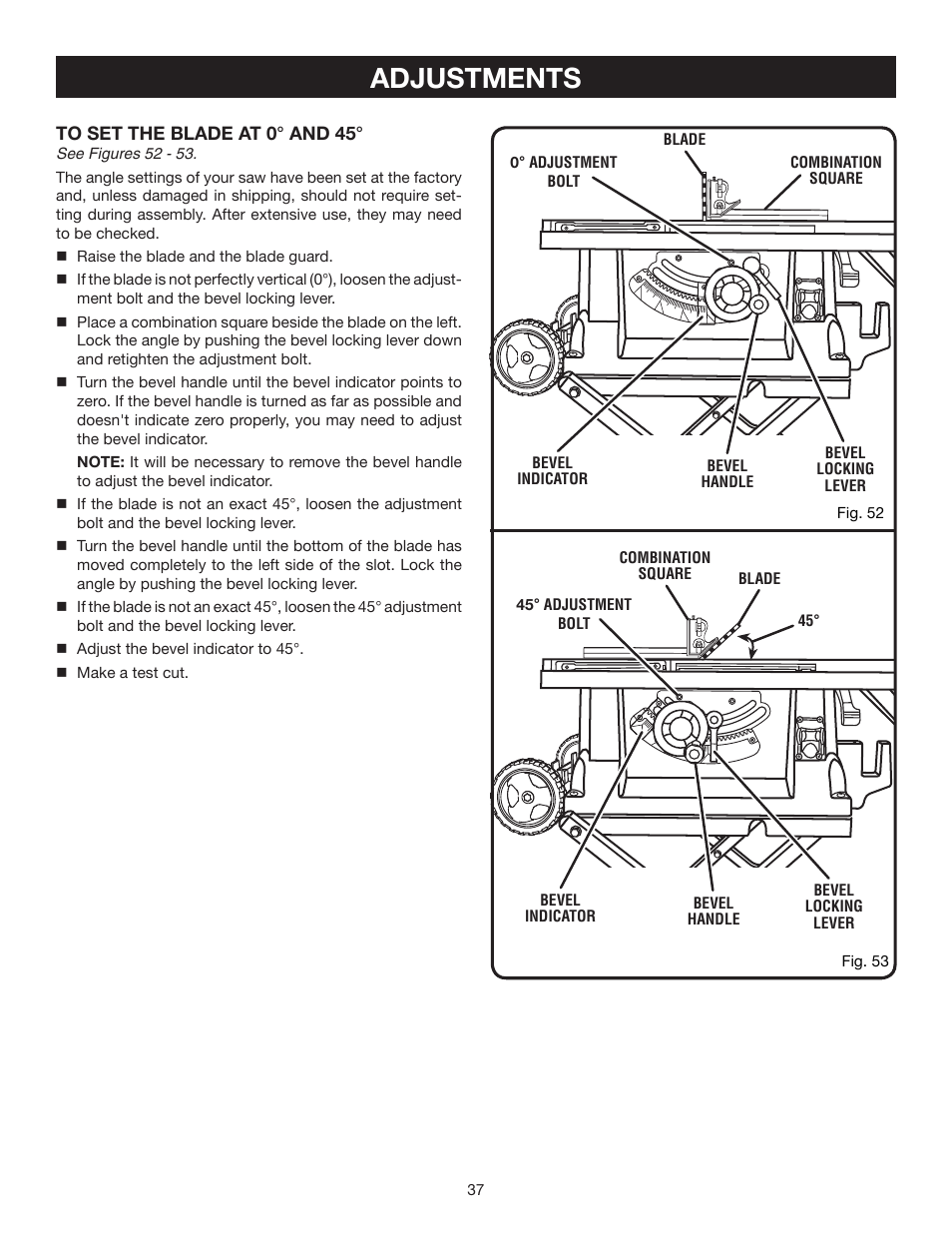 Adjustments | Ryobi BTS21 User Manual | Page 37 / 42