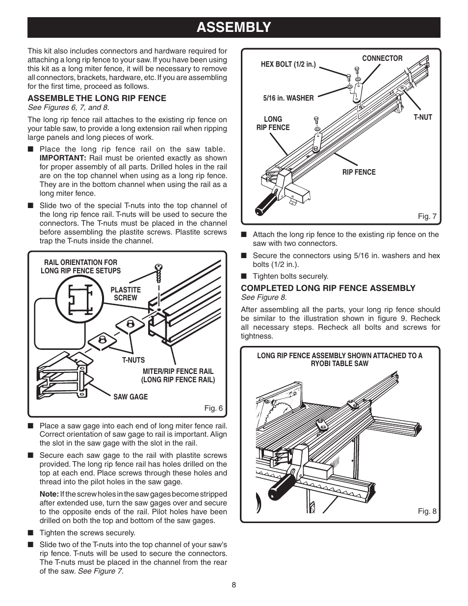 Assembly | Ryobi BT3100 User Manual | Page 8 / 10