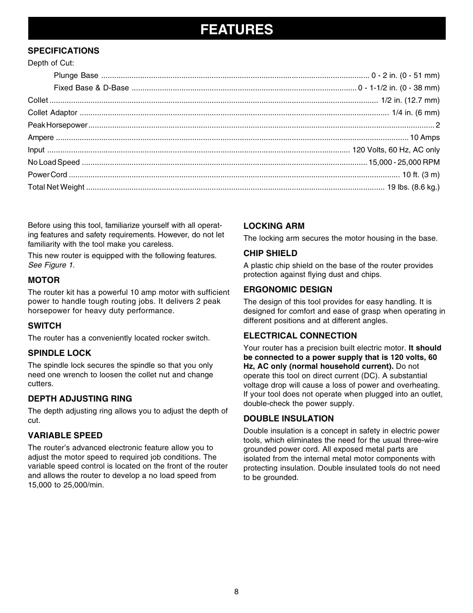 Features | Ryobi R181FB1 User Manual | Page 8 / 24