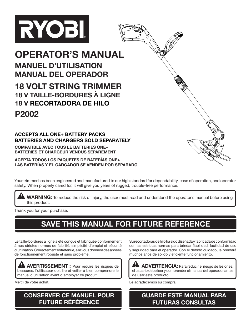 Ryobi P2002 User Manual | 34 pages