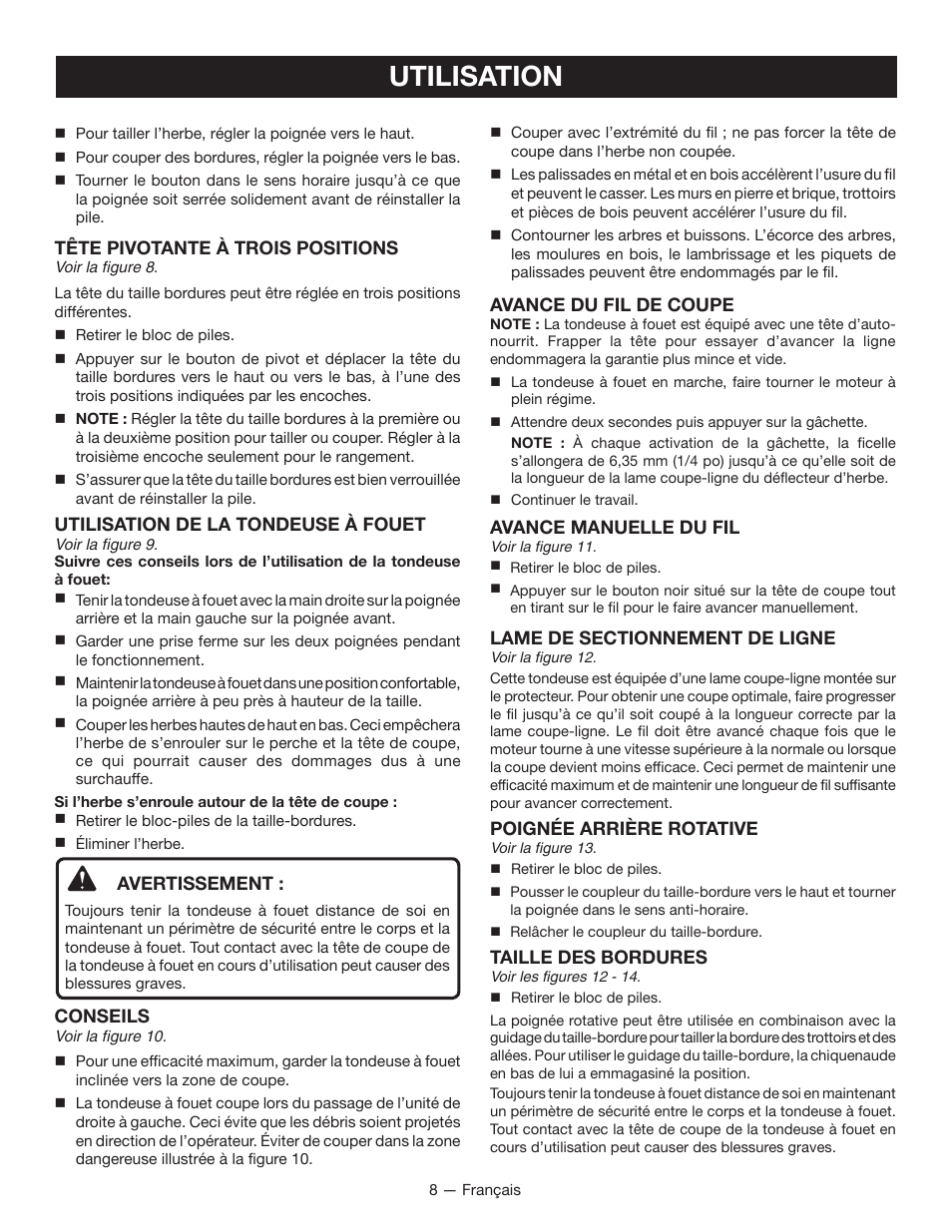 Utilisation | Ryobi P2002 User Manual | Page 20 / 34