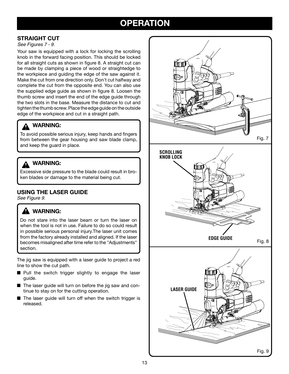 Operation | Ryobi JS550L User Manual | Page 13 / 20
