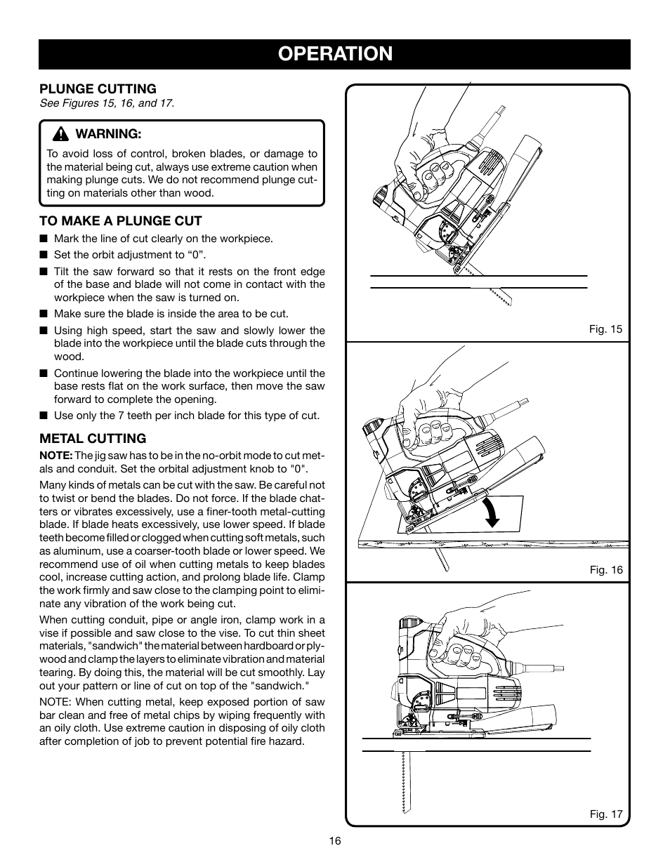 Operation | Ryobi JS550L User Manual | Page 16 / 20