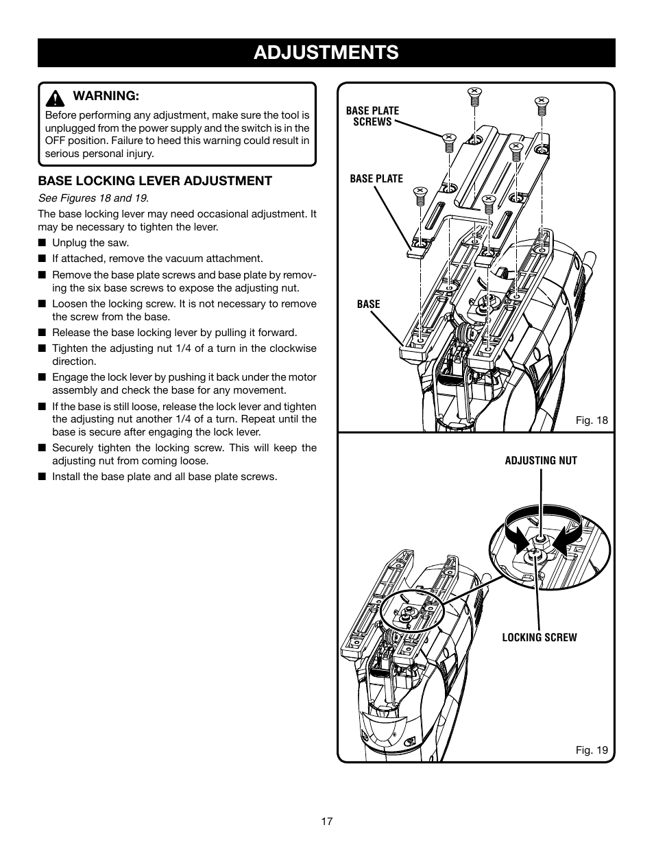Adjustments | Ryobi JS550L User Manual | Page 17 / 20