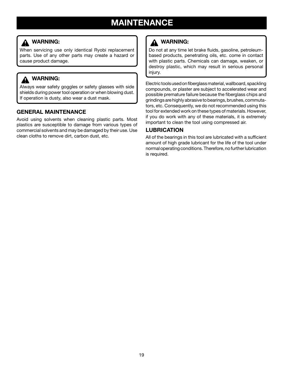 Maintenance | Ryobi JS550L User Manual | Page 19 / 20
