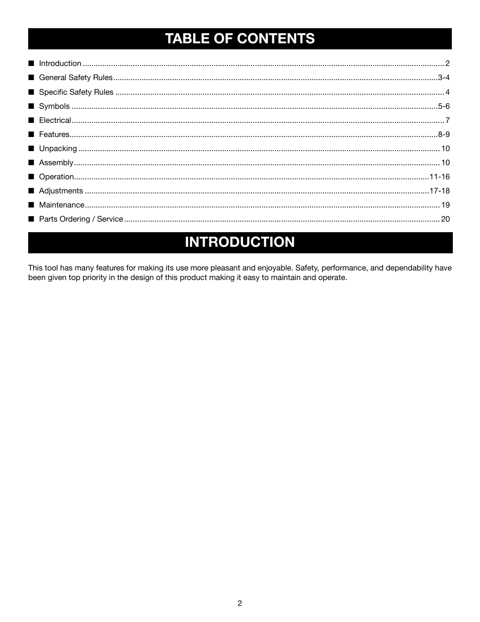 Table of contents introduction | Ryobi JS550L User Manual | Page 2 / 20