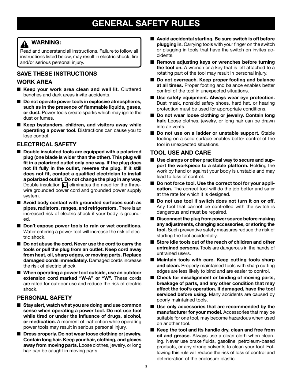 General safety rules | Ryobi JS550L User Manual | Page 3 / 20