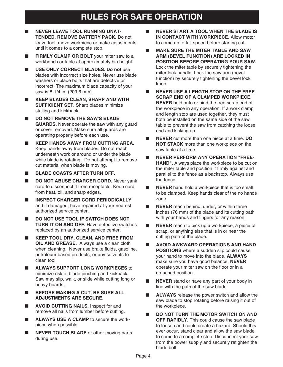 Rules for safe operation | Ryobi MS181 User Manual | Page 4 / 32