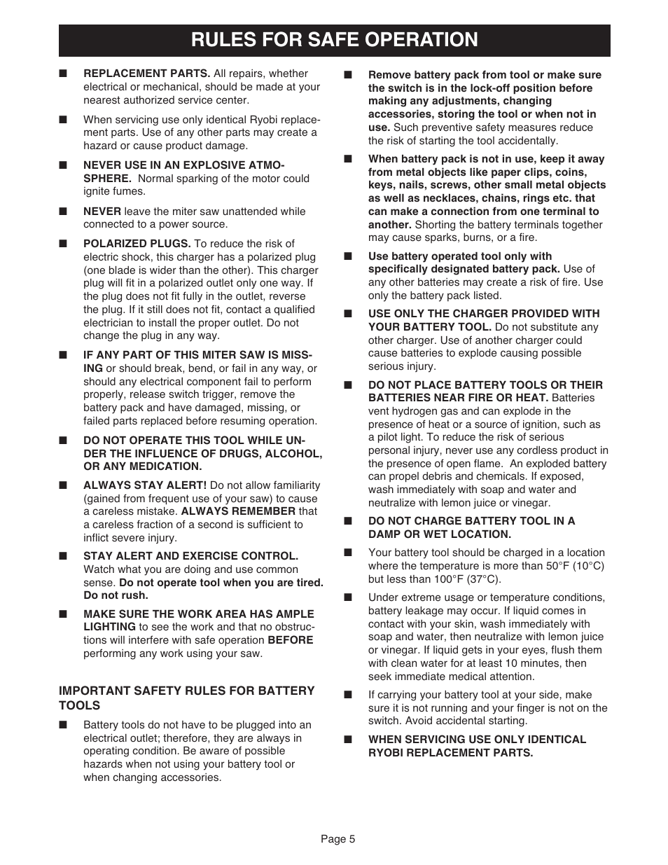 Rules for safe operation | Ryobi MS181 User Manual | Page 5 / 32