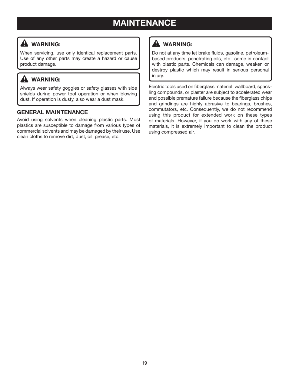 Maintenance | Ryobi A25RT01 User Manual | Page 19 / 20