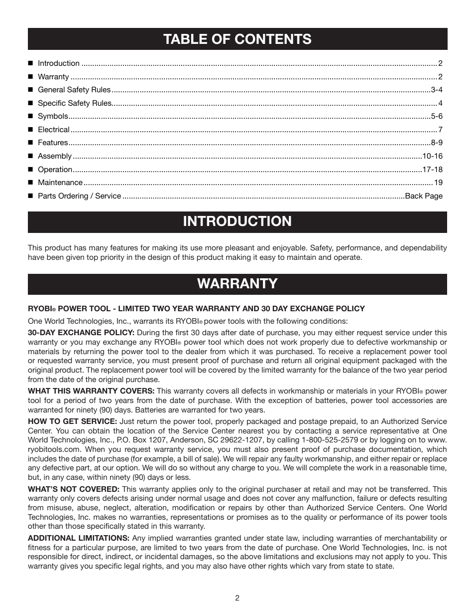 Ryobi A25RT01 User Manual | Page 2 / 20