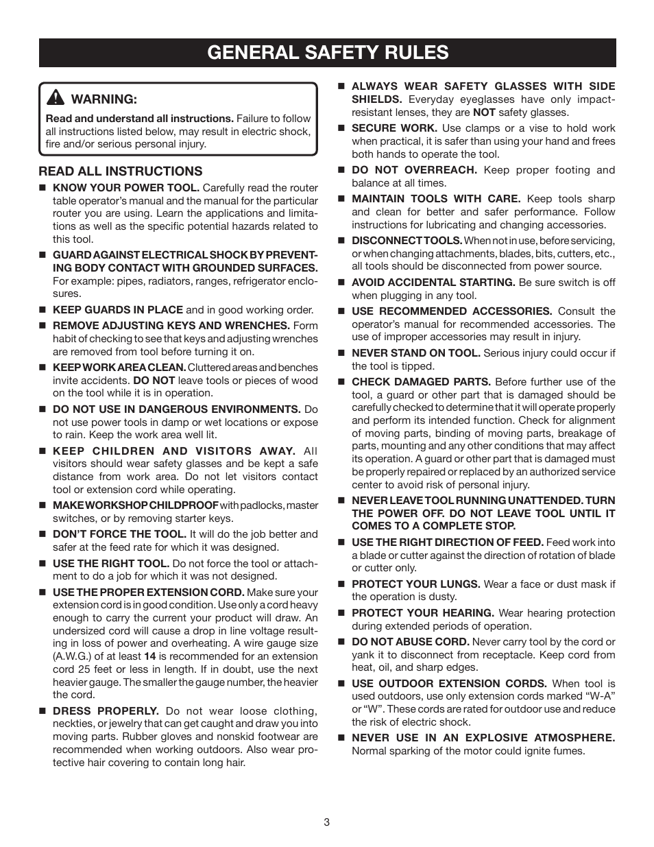 General safety rules | Ryobi A25RT01 User Manual | Page 3 / 20