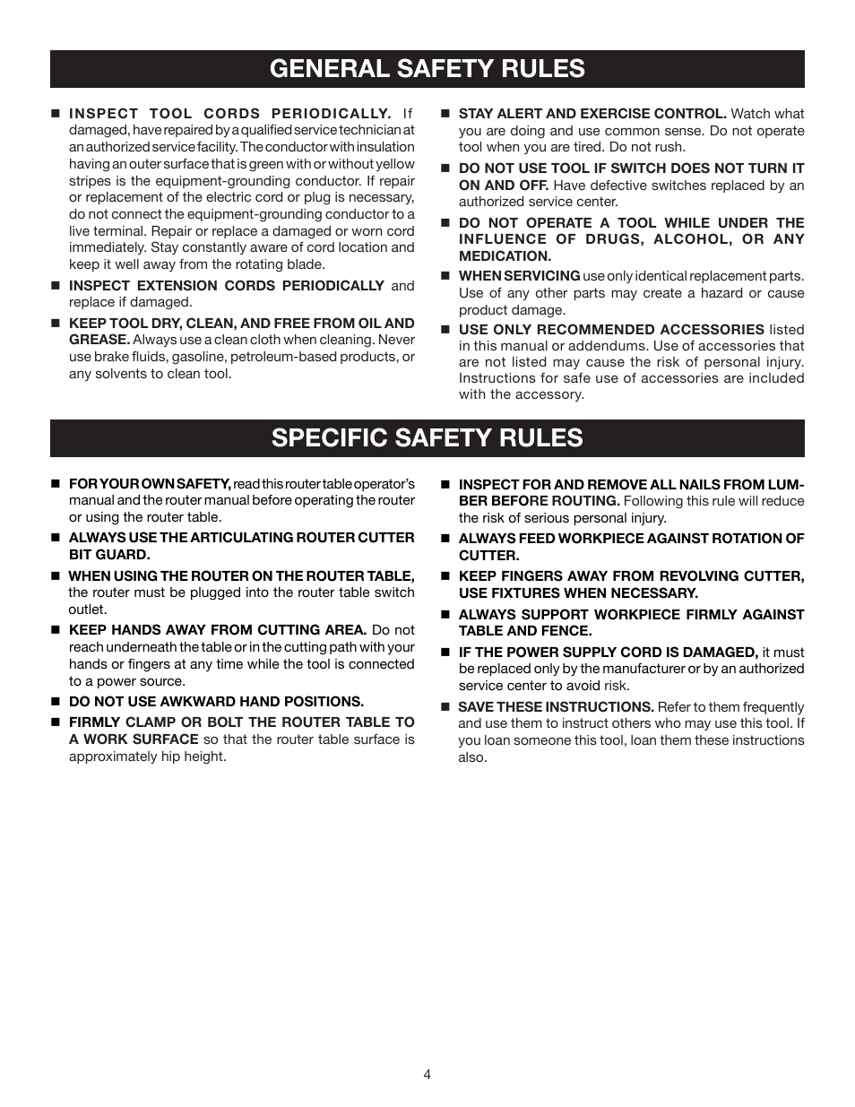 General safety rules, Specific safety rules | Ryobi A25RT01 User Manual | Page 4 / 20