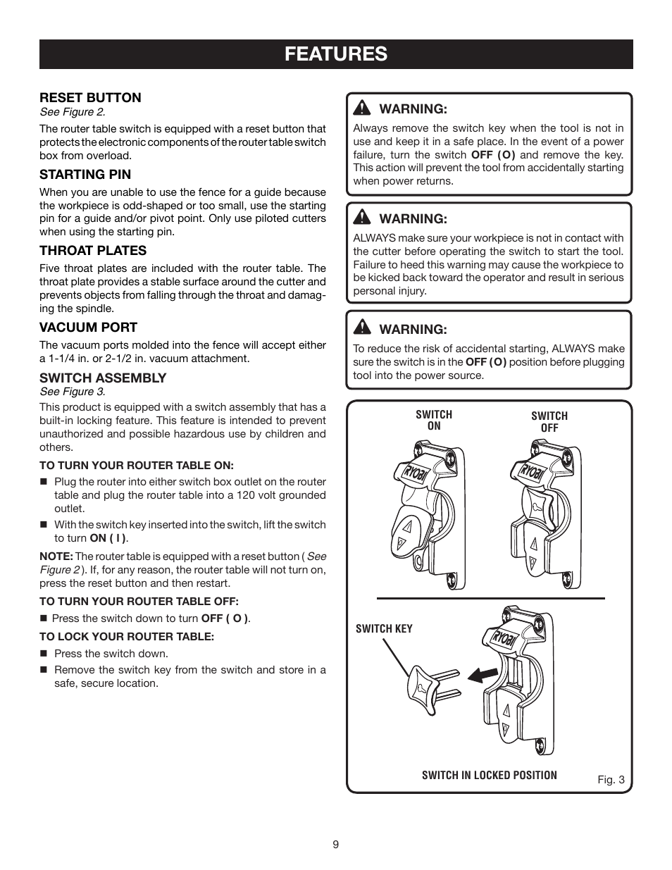 Features | Ryobi A25RT01 User Manual | Page 9 / 20
