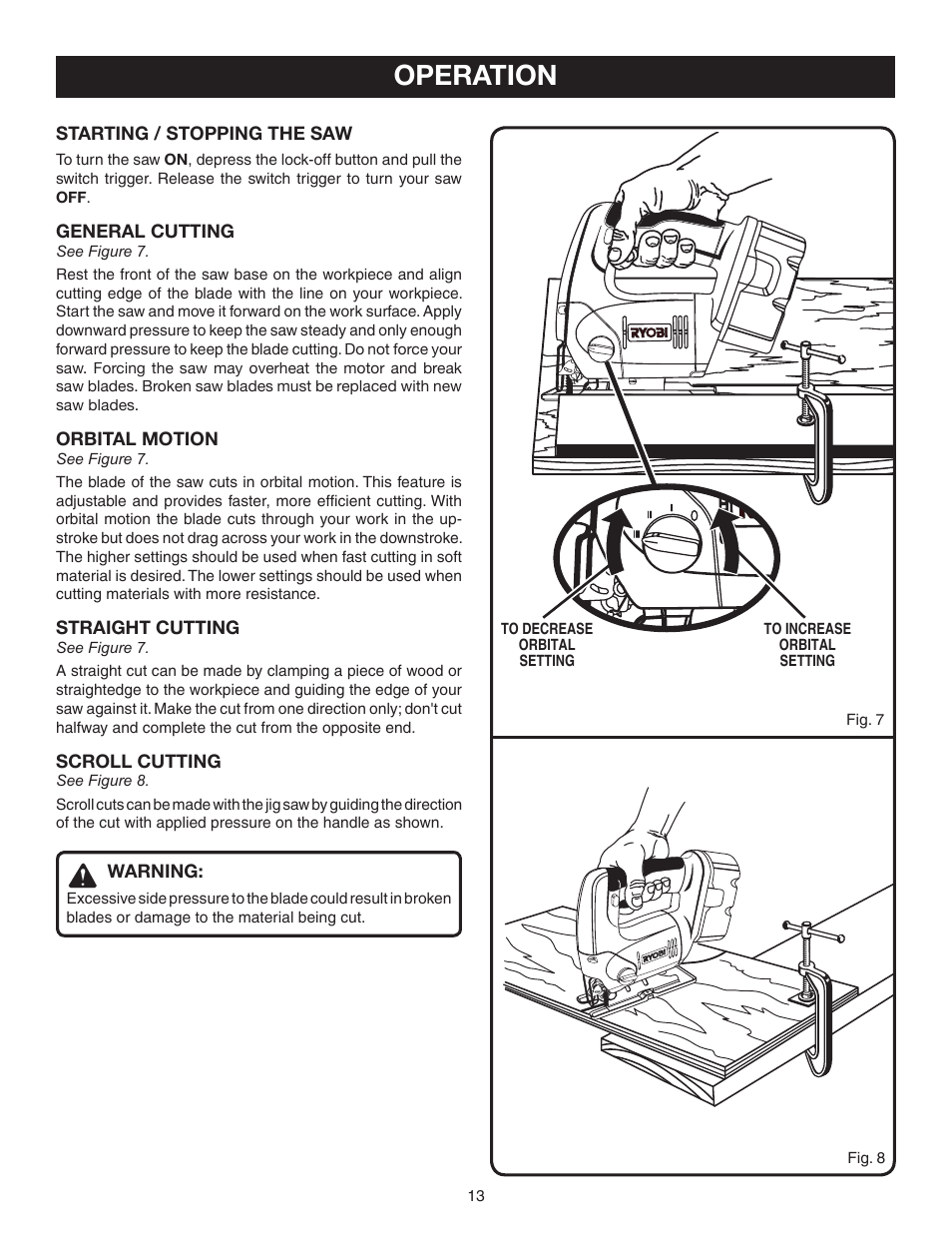 Operation | Ryobi P520 User Manual | Page 13 / 18