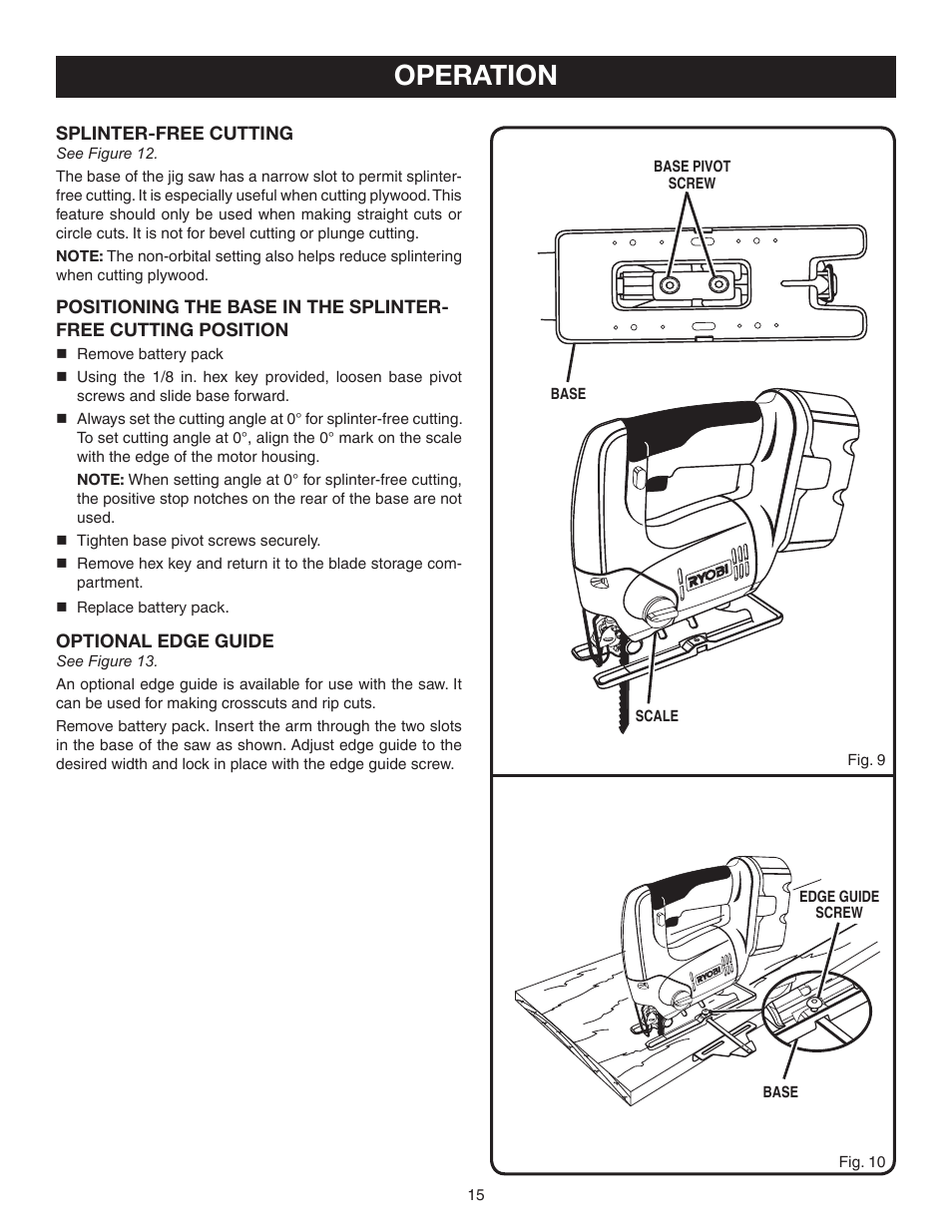 Operation | Ryobi P520 User Manual | Page 15 / 18