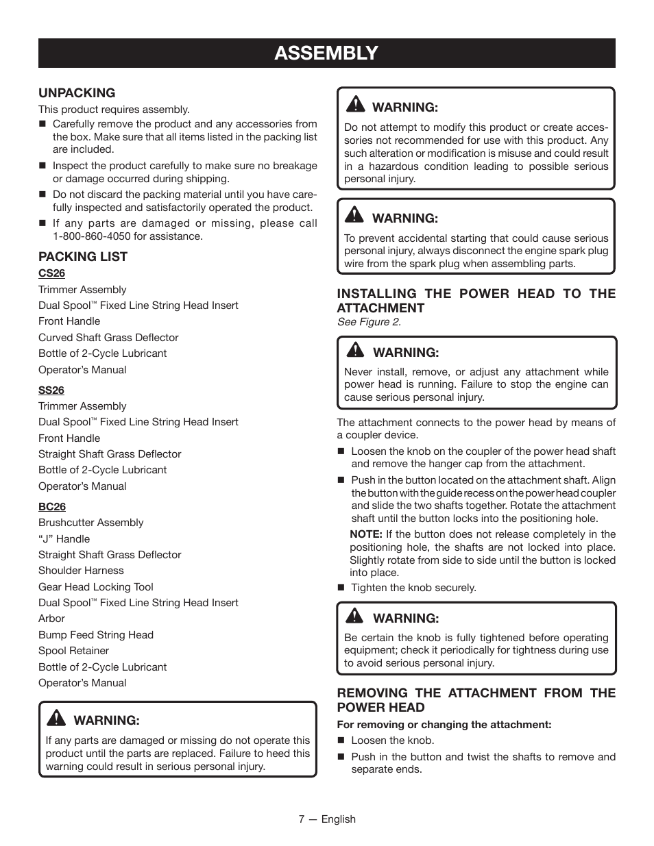 Assembly | Ryobi CS26 User Manual | Page 13 / 58