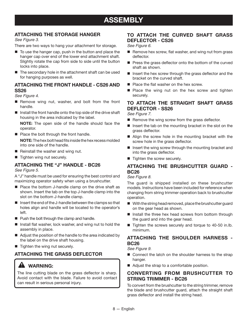 Assembly | Ryobi CS26 User Manual | Page 14 / 58