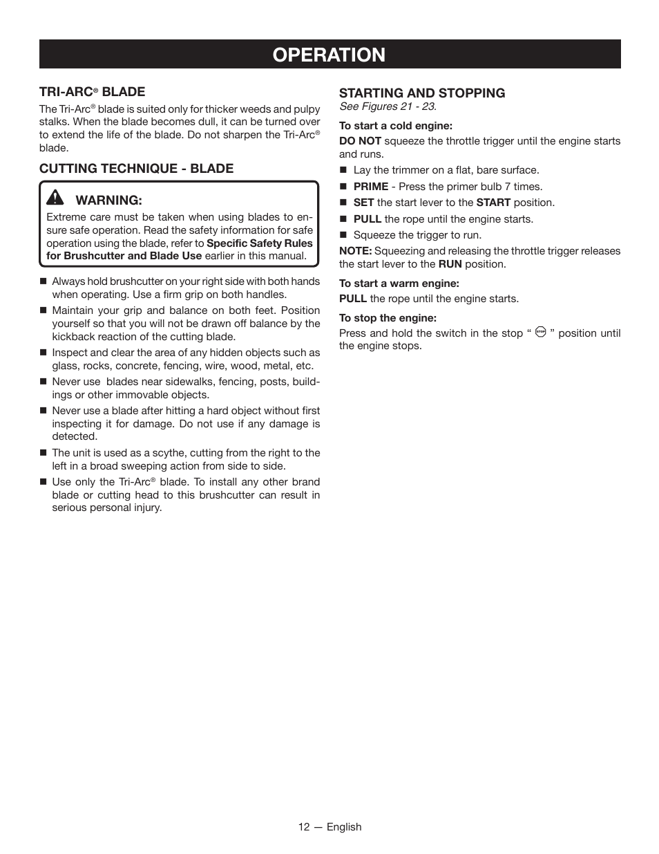 Operation | Ryobi CS26 User Manual | Page 18 / 58