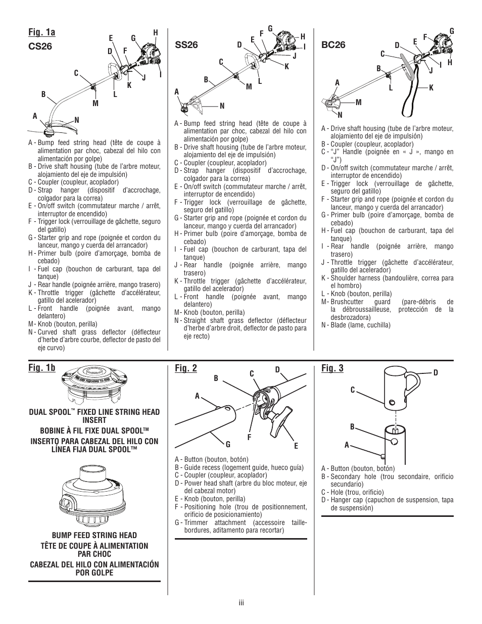 Fig. 1a, Fig. 2, Fig. 3 | Fig. 1b | Ryobi CS26 User Manual | Page 3 / 58