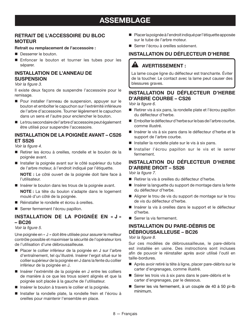 Assemblage | Ryobi CS26 User Manual | Page 30 / 58