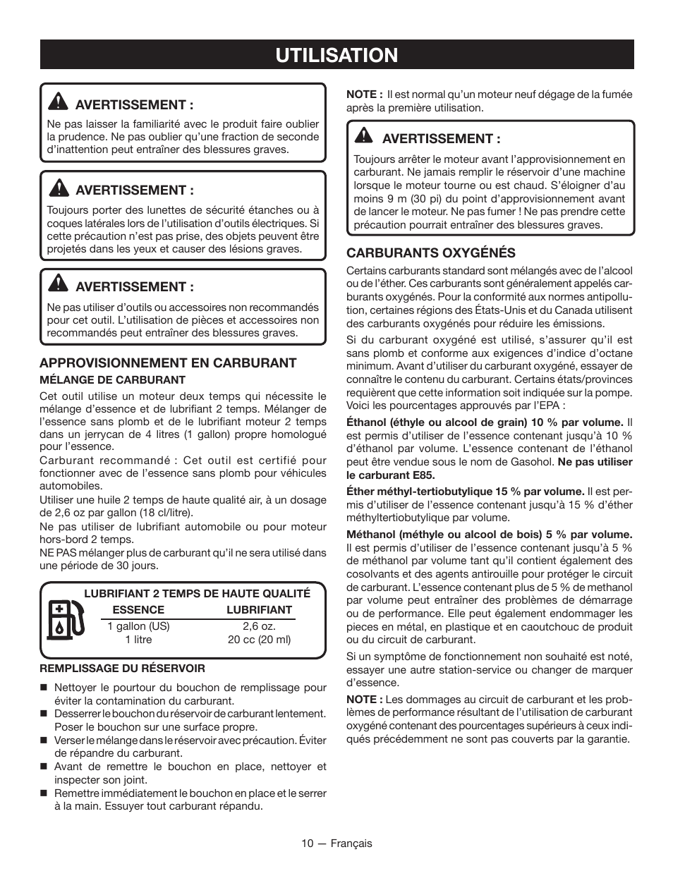 Utilisation | Ryobi CS26 User Manual | Page 32 / 58