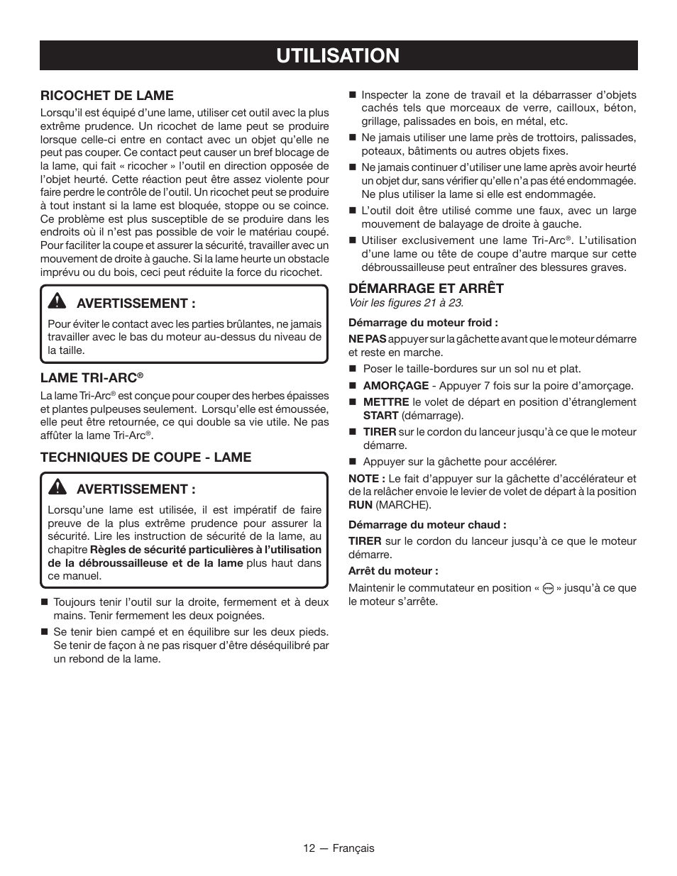 Utilisation | Ryobi CS26 User Manual | Page 34 / 58