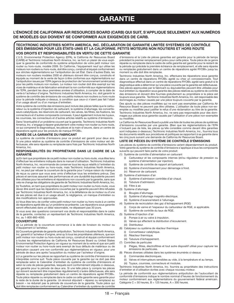 Garantie, 18 — français | Ryobi CS26 User Manual | Page 40 / 58