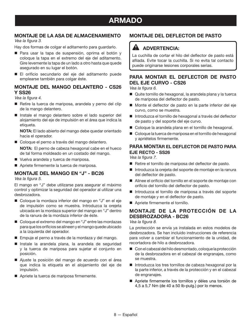 Armado | Ryobi CS26 User Manual | Page 46 / 58