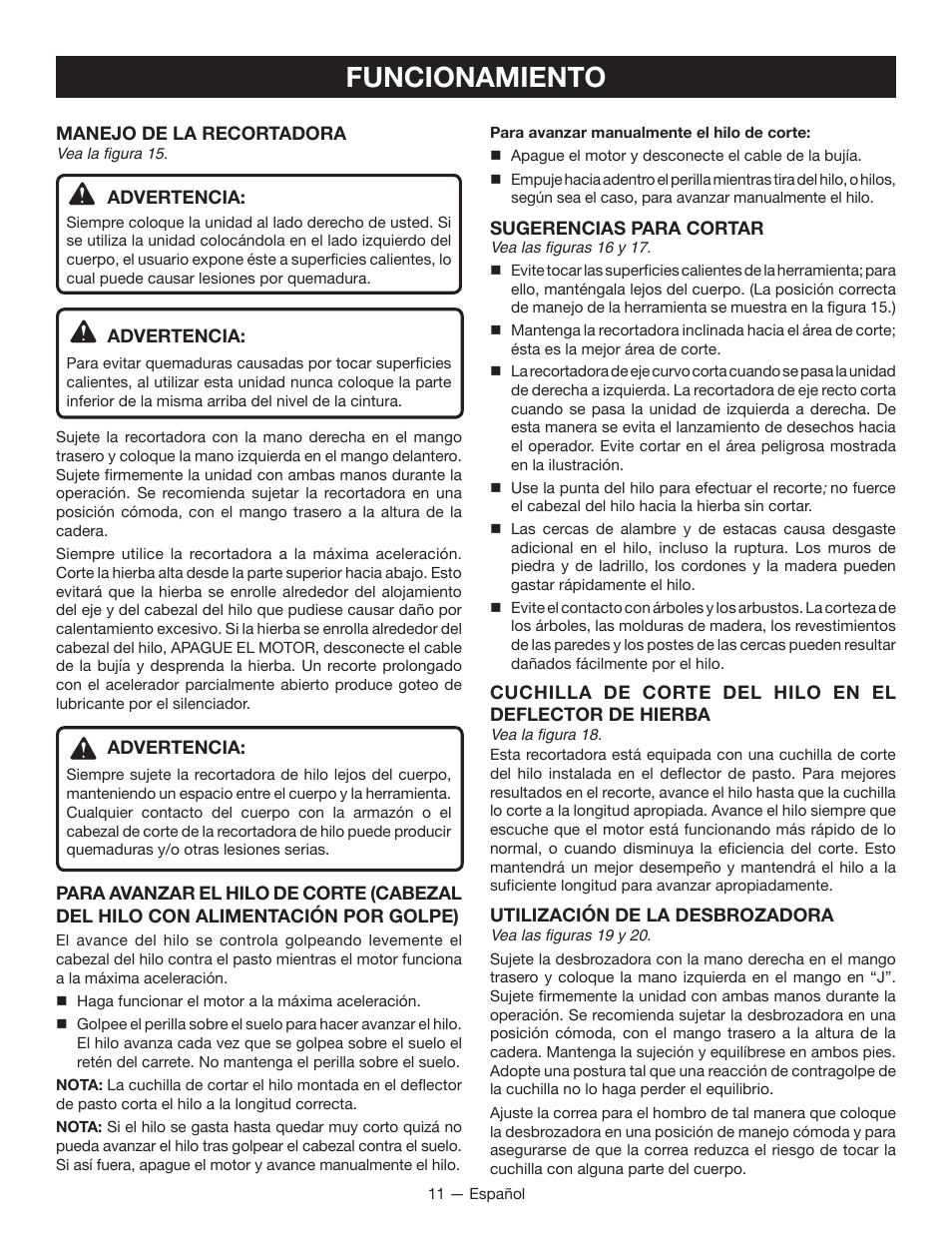 Funcionamiento | Ryobi CS26 User Manual | Page 49 / 58