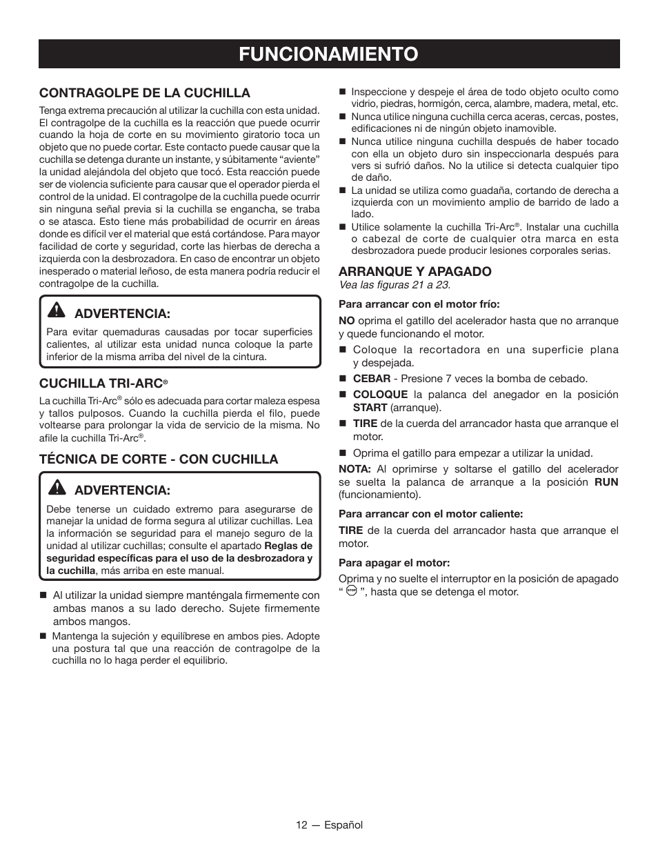 Funcionamiento | Ryobi CS26 User Manual | Page 50 / 58