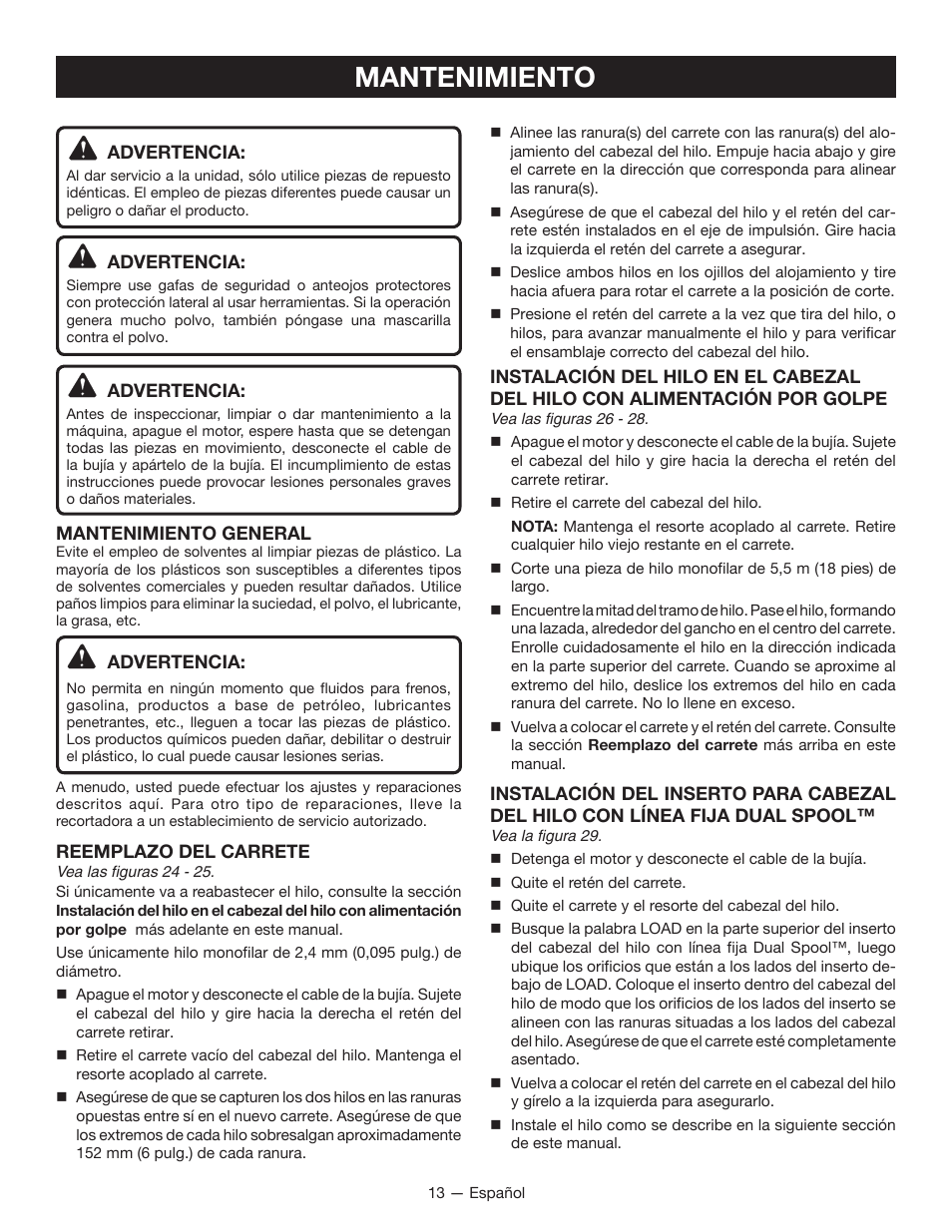 Mantenimiento | Ryobi CS26 User Manual | Page 51 / 58