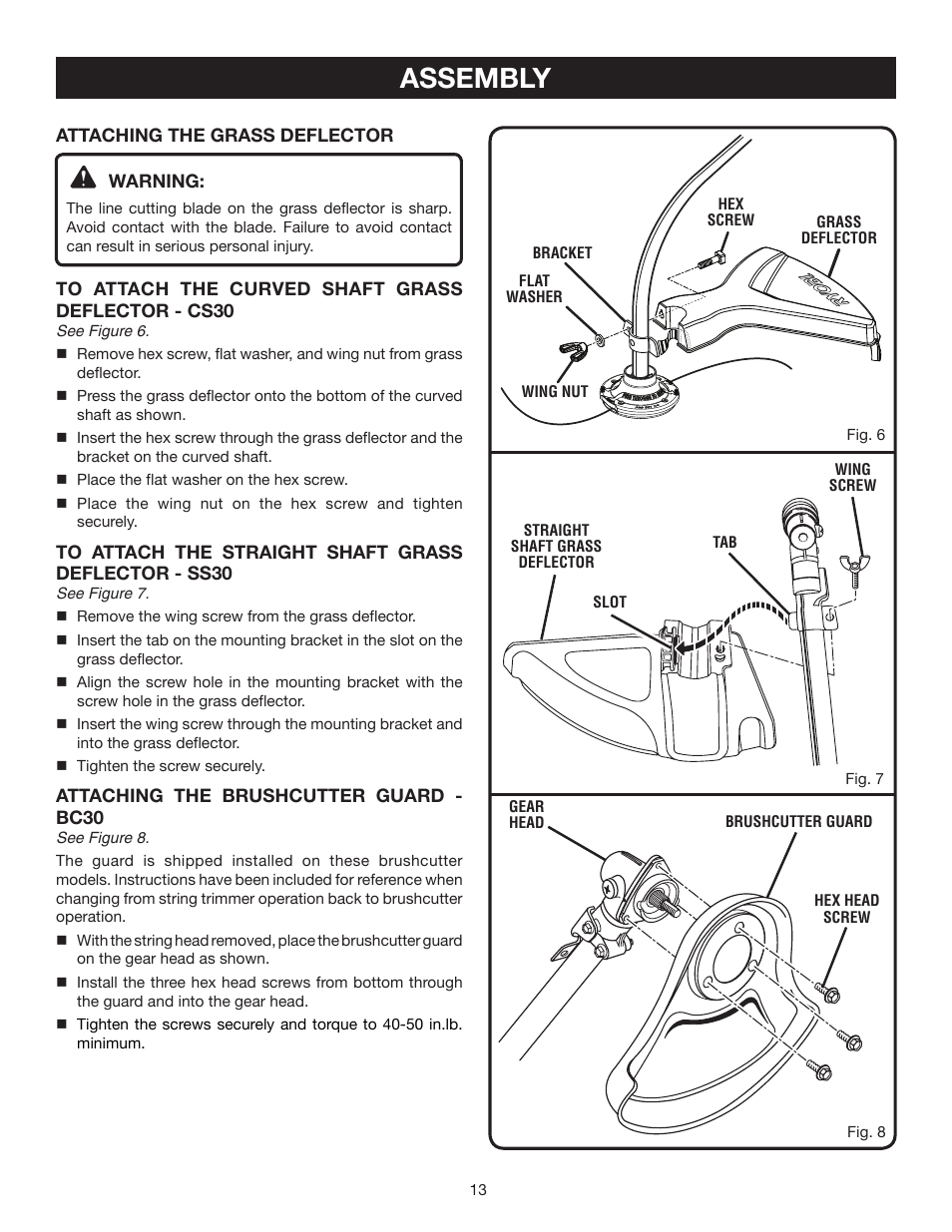 Assembly | Ryobi RY30931 User Manual | Page 13 / 30