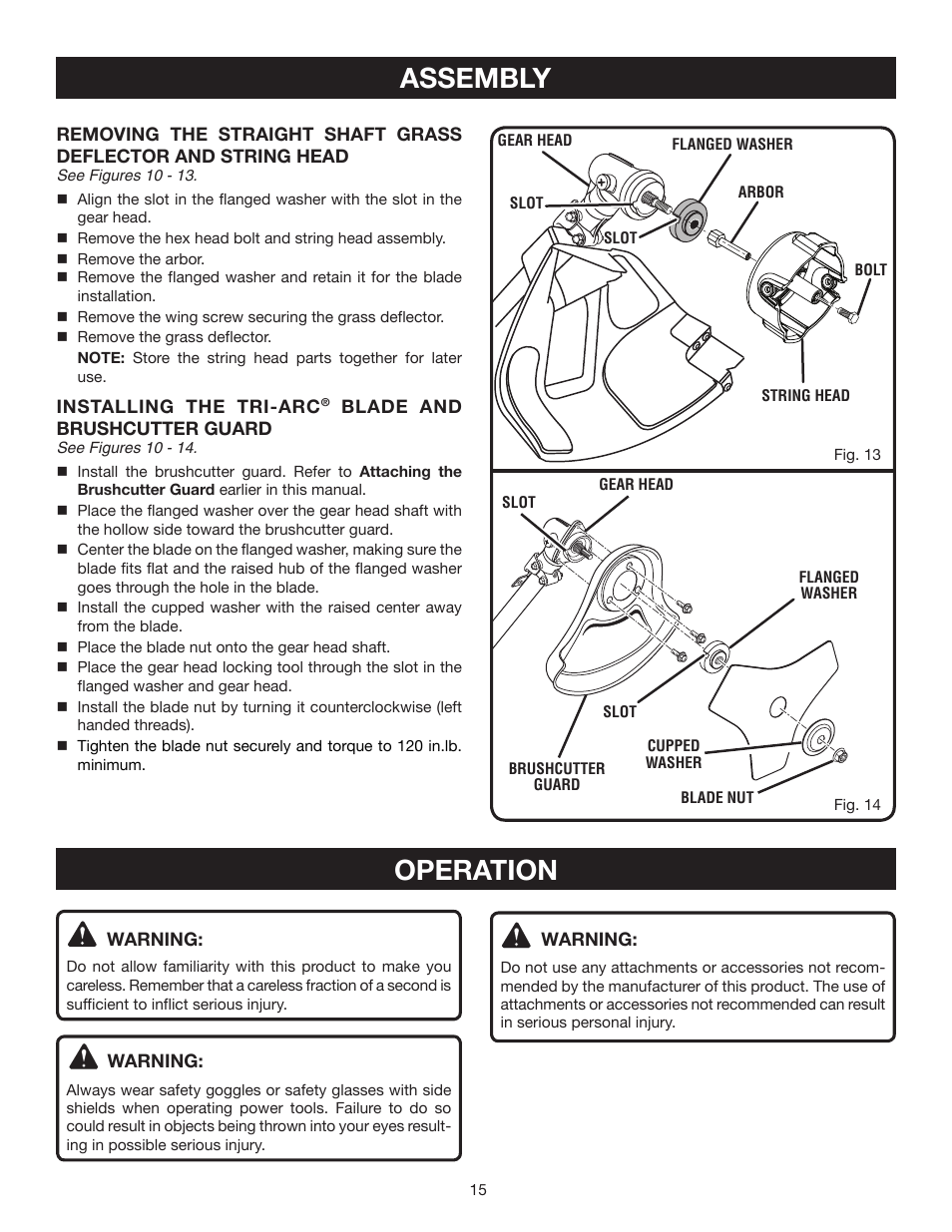 Assembly, Operation | Ryobi RY30931 User Manual | Page 15 / 30