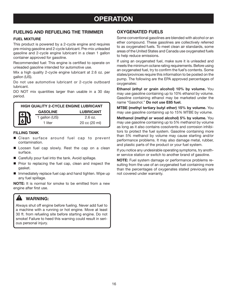 Operation | Ryobi RY30931 User Manual | Page 16 / 30