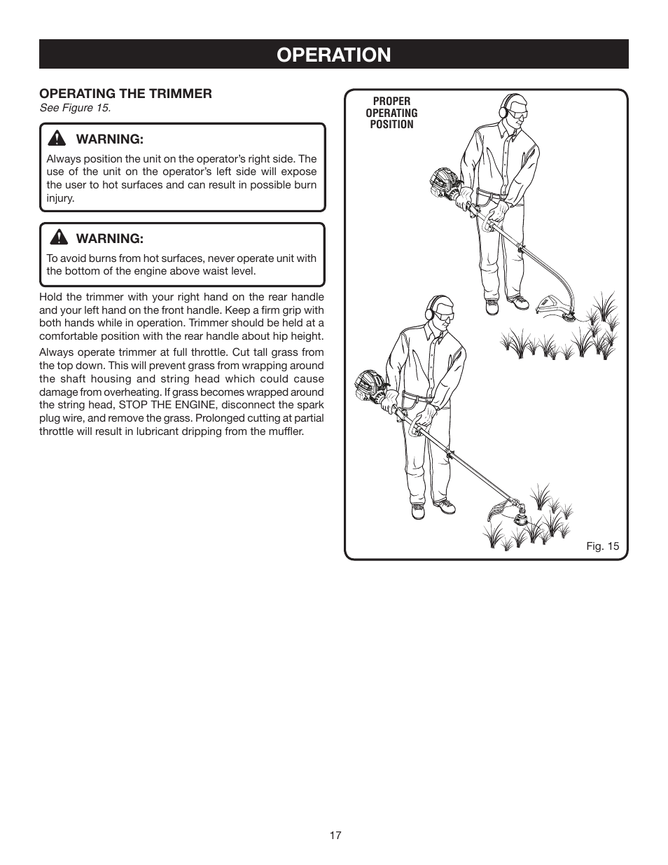 Operation | Ryobi RY30931 User Manual | Page 17 / 30