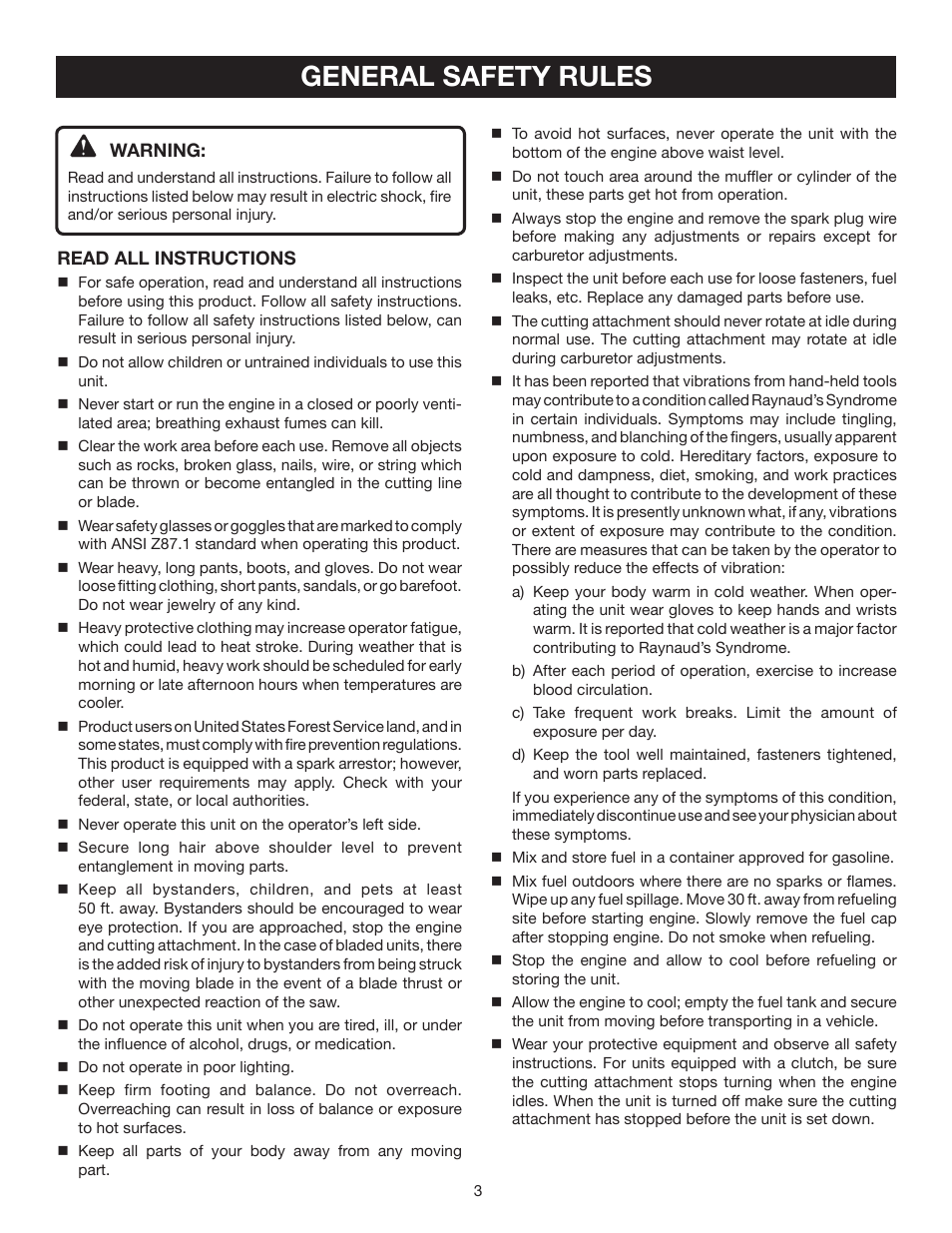 General safety rules | Ryobi RY30931 User Manual | Page 3 / 30