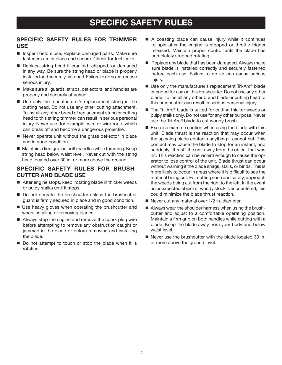 Specific safety rules | Ryobi RY30931 User Manual | Page 4 / 30