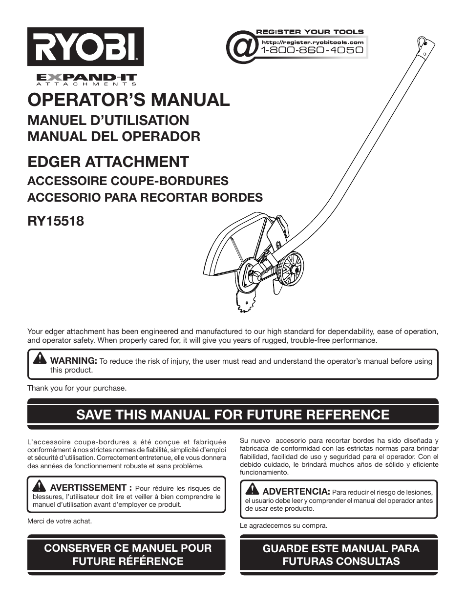 Ryobi RY15518 User Manual | 30 pages