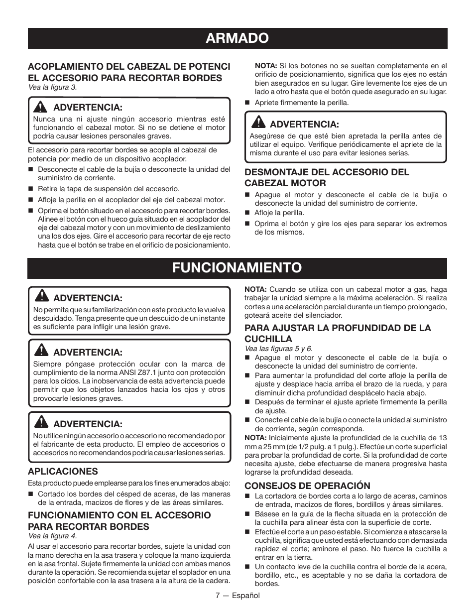 Funcionamiento, Armado | Ryobi RY15518 User Manual | Page 23 / 30