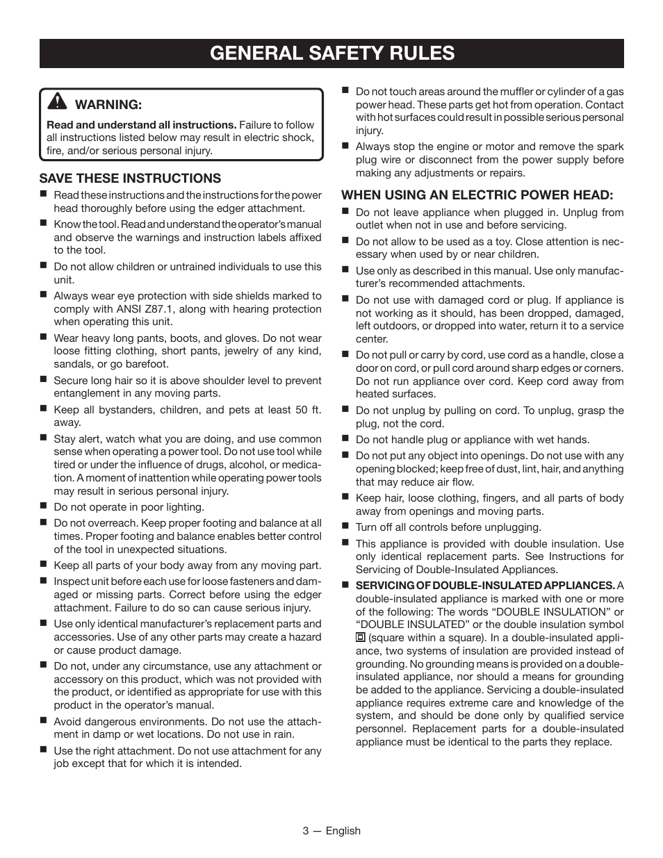 General safety rules | Ryobi RY15518 User Manual | Page 5 / 30