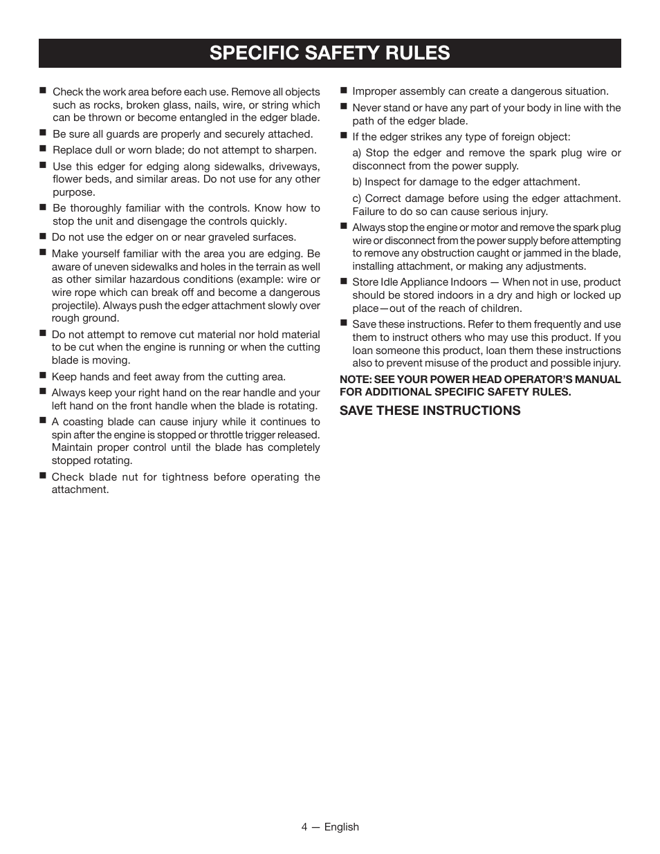 Specific safety rules | Ryobi RY15518 User Manual | Page 6 / 30