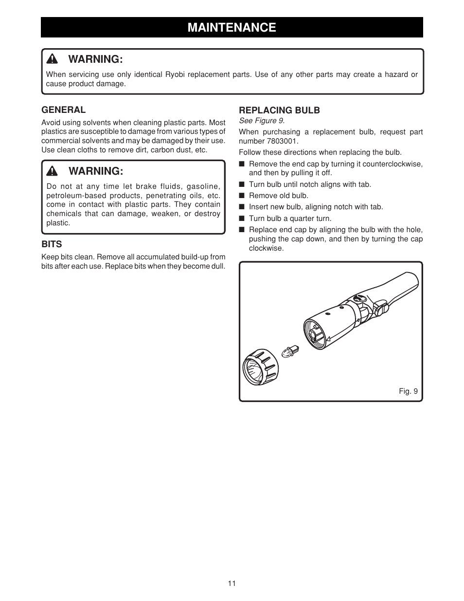 Maintenance, Warning | Ryobi HP36KF User Manual | Page 11 / 12