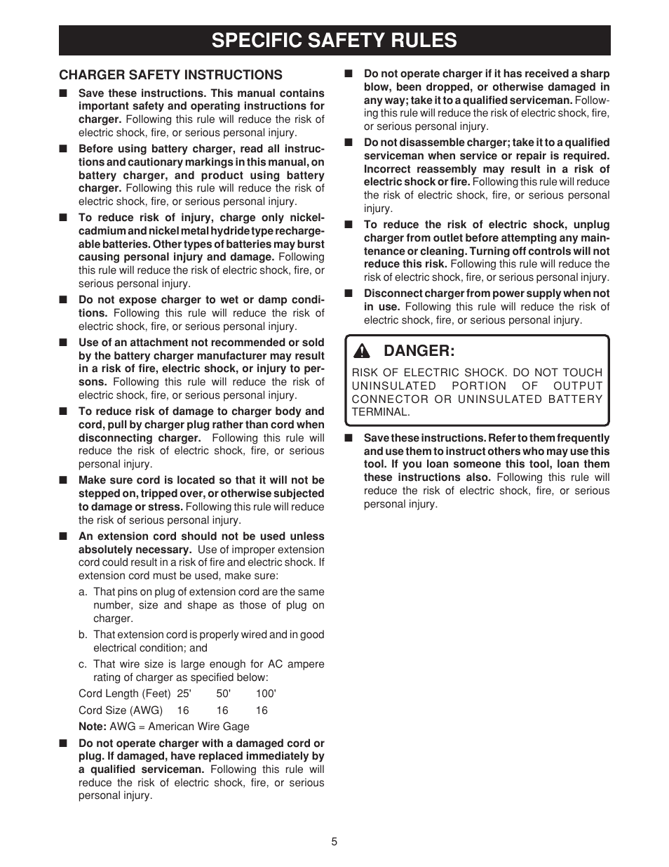 Specific safety rules, Danger | Ryobi HP36KF User Manual | Page 5 / 12