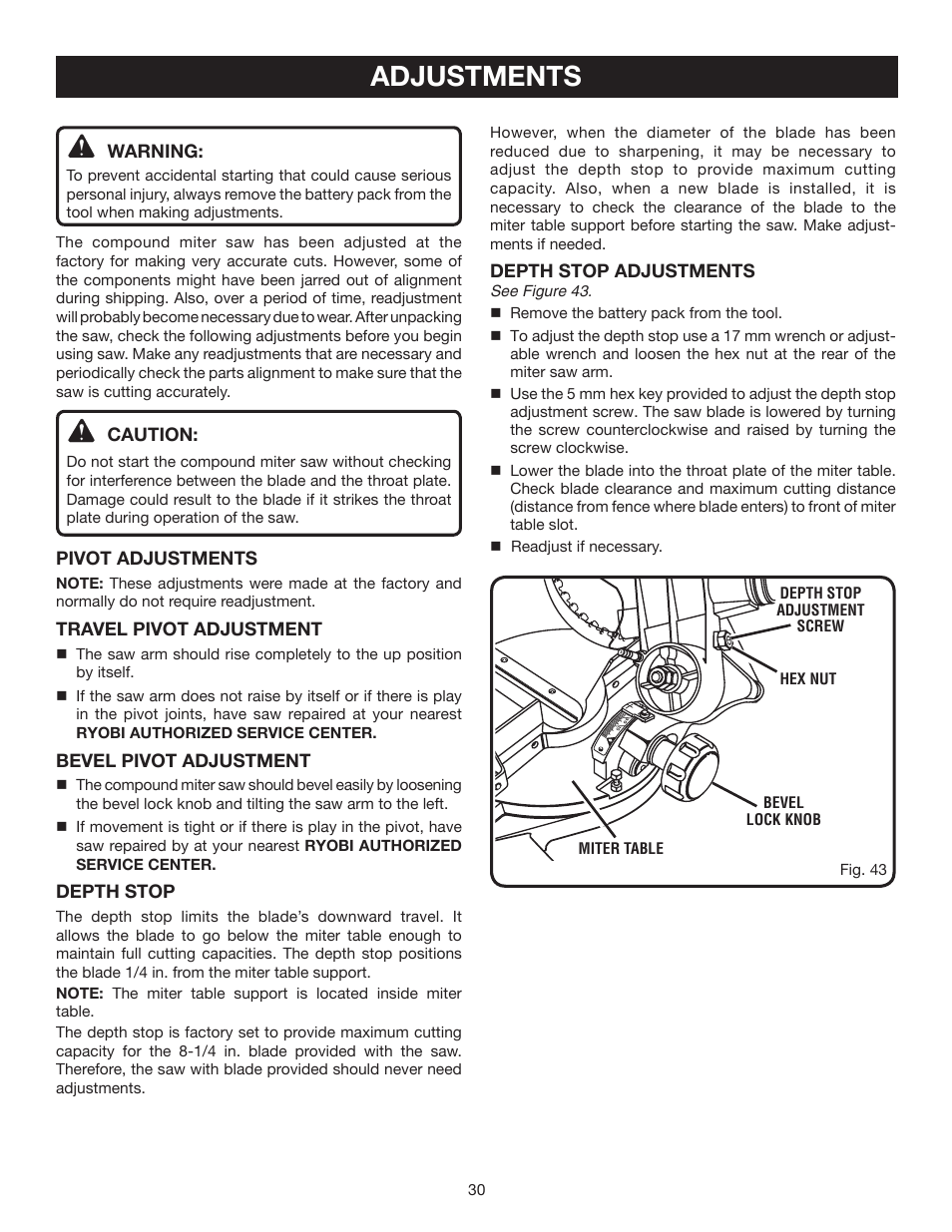 Adjustments | Ryobi P550 User Manual | Page 30 / 32