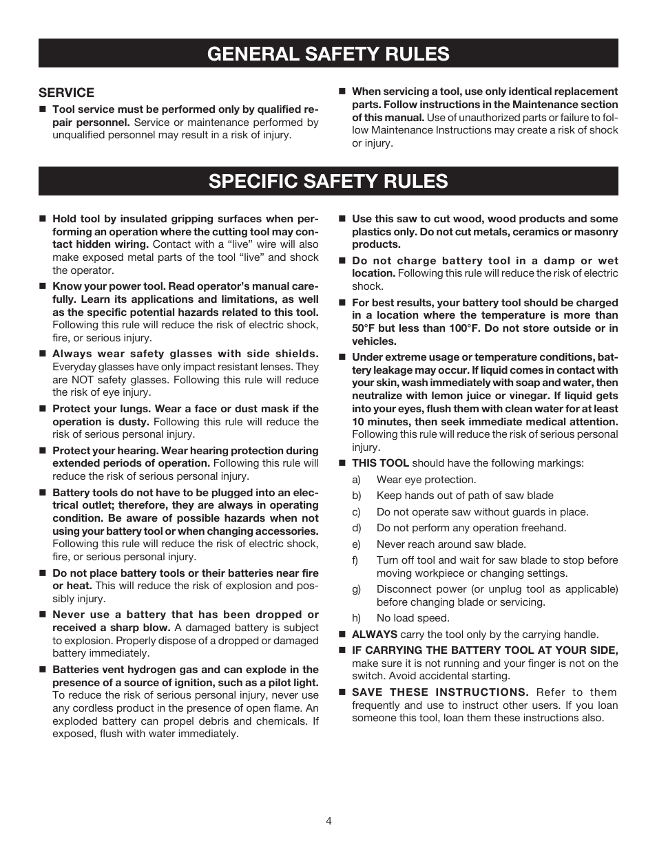 General safety rules, Specific safety rules | Ryobi P550 User Manual | Page 4 / 32