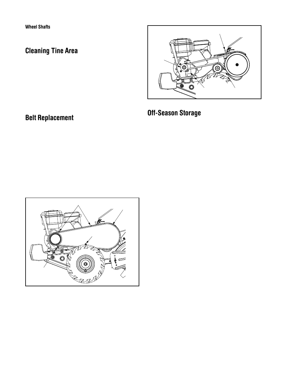 Cleaning tine area, Belt replacement, Off-season storage | Ryobi 454 User Manual | Page 11 / 20