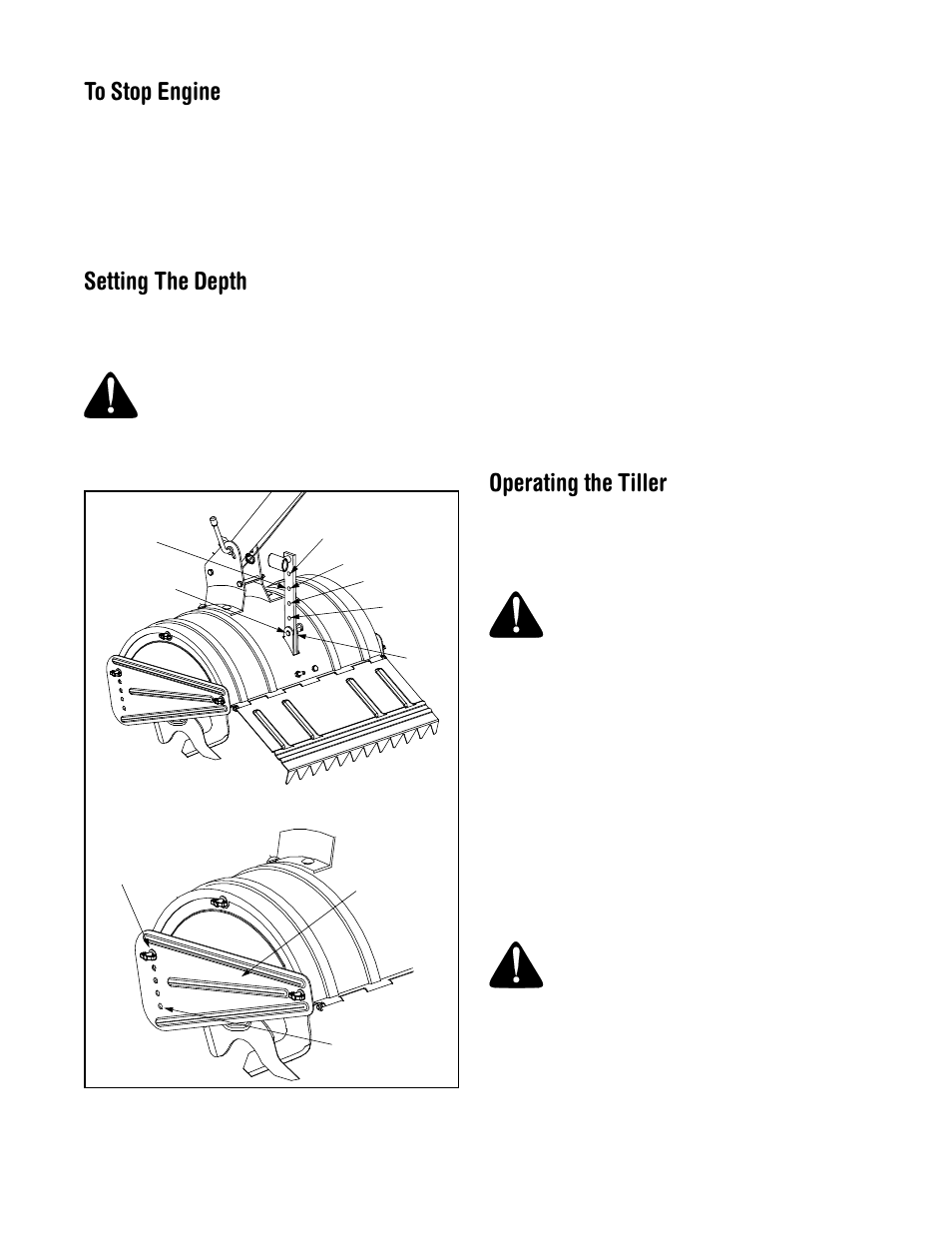 Setting the depth, Operating the tiller | Ryobi 454 User Manual | Page 9 / 20