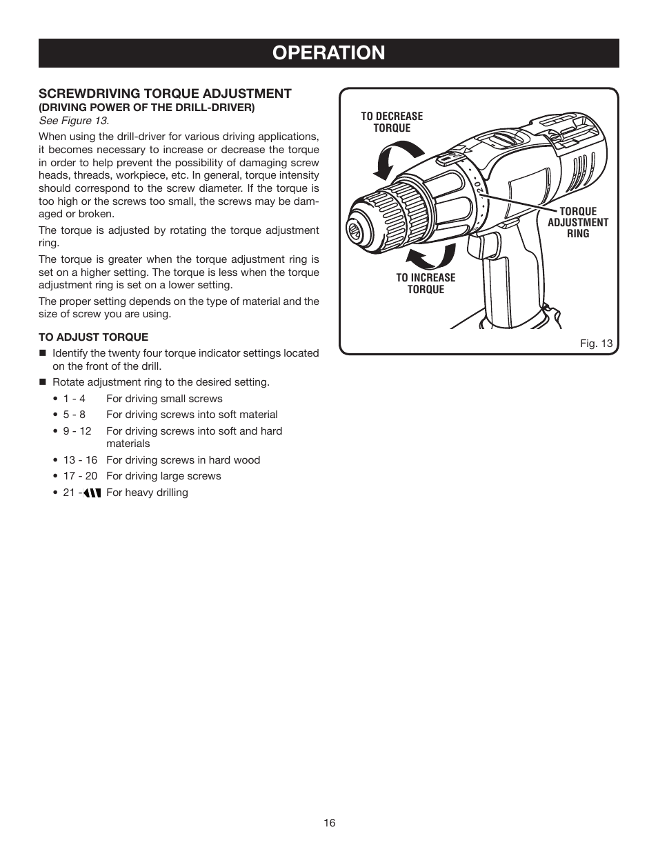 Operation | Ryobi P200 User Manual | Page 16 / 20