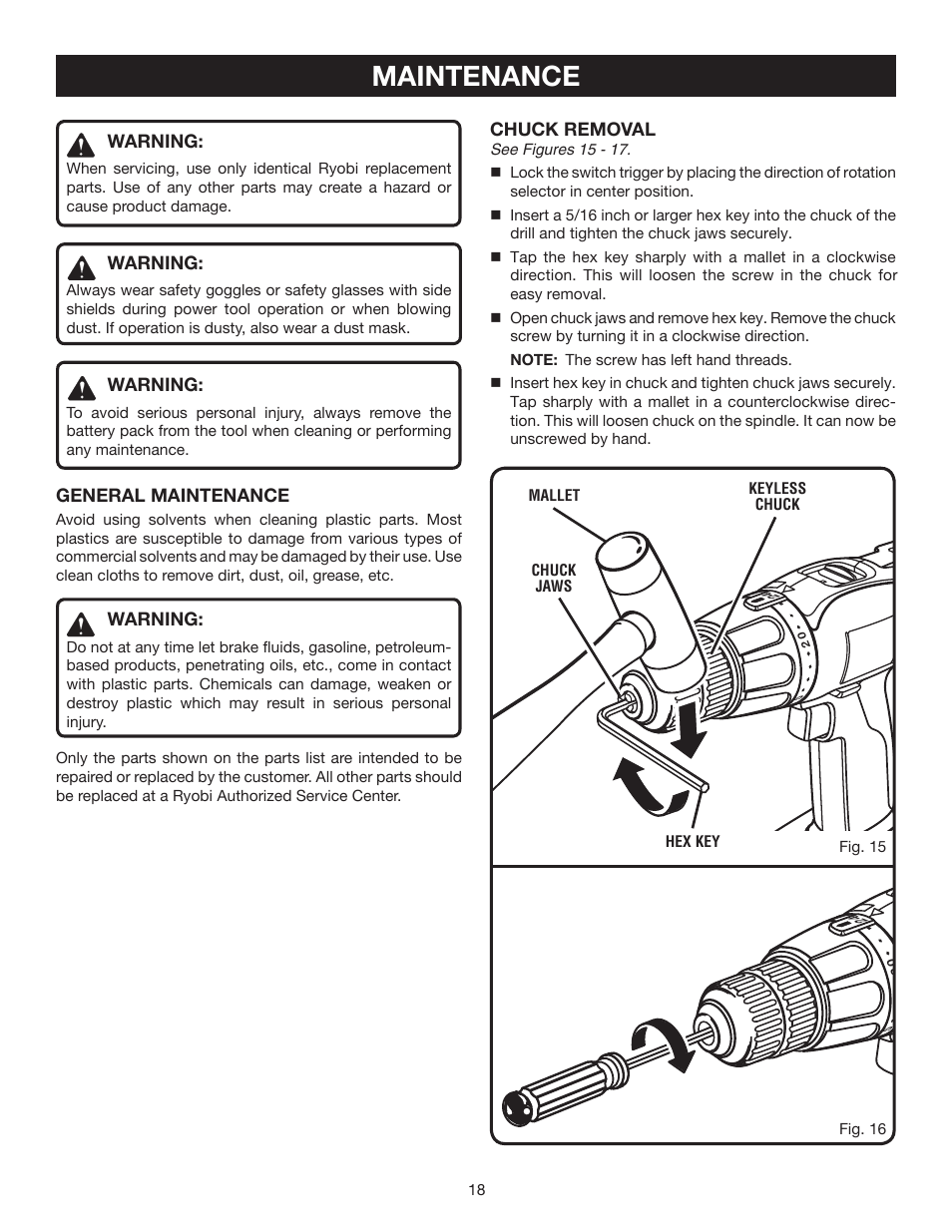 Maintenance | Ryobi P200 User Manual | Page 18 / 20